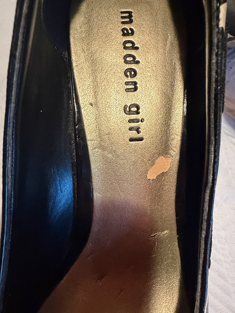Madden Girl Black and Beige Peep-Toe Heels with Bow Accent - Picture 8 of 8